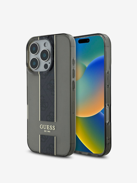 Guess Guess IML Middle 4G Stripe hrbtni ovitek za iPhone 16 Pro Max črn