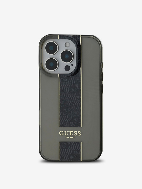 Guess Guess IML Middle 4G Stripe hrbtni ovitek za iPhone 16 Pro Max črn