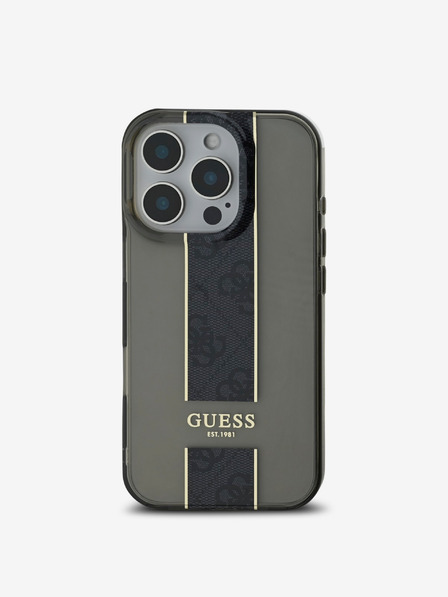 Guess Guess IML Middle 4G Stripe hrbtni ovitek za iPhone 16 Pro Max črn