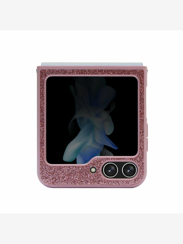 Guess PC/TPU Glitter Flakes Metal Logo Zadní Kryt pro Samsung Galaxy Z Flip 5 Pink Ovitek za telefon