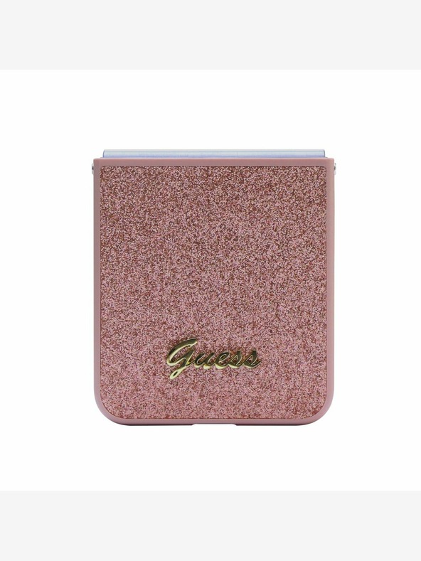 Guess PC/TPU Glitter Flakes Metal Logo Zadní Kryt pro Samsung Galaxy Z Flip 5 Pink Ovitek za telefon