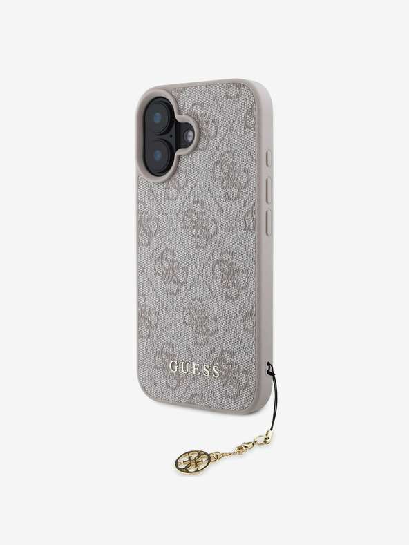 Guess Guess 4G hrbtni ovitek s šarmom za iPhone 16 Tone on Tone roza