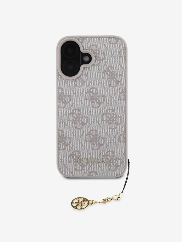 Guess Guess 4G hrbtni ovitek s šarmom za iPhone 16 Tone on Tone roza