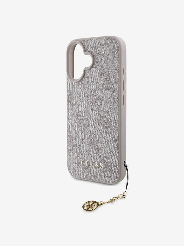 Guess Guess 4G hrbtni ovitek s šarmom za iPhone 16 Tone on Tone roza