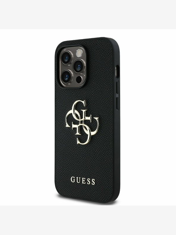 Guess Guess PU zrnat 4G kovinski logotip hrbtni ovitek za iPhone 13 Pro črn