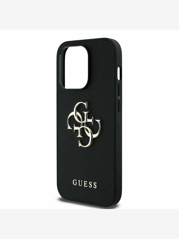 Guess Guess PU zrnat 4G kovinski logotip hrbtni ovitek za iPhone 13 Pro črn