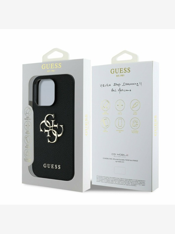 Guess Guess PU zrnat 4G kovinski logotip hrbtni ovitek za iPhone 13 Pro črn