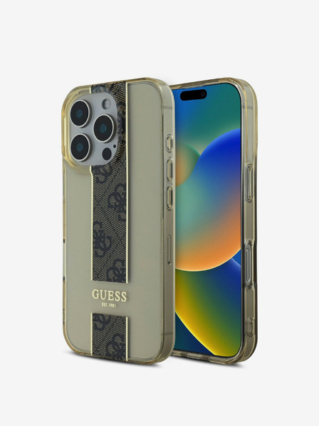 Guess Guess IML Srednji 4G črtasti zadnji ovitek za iPhone 16 Pro Brown