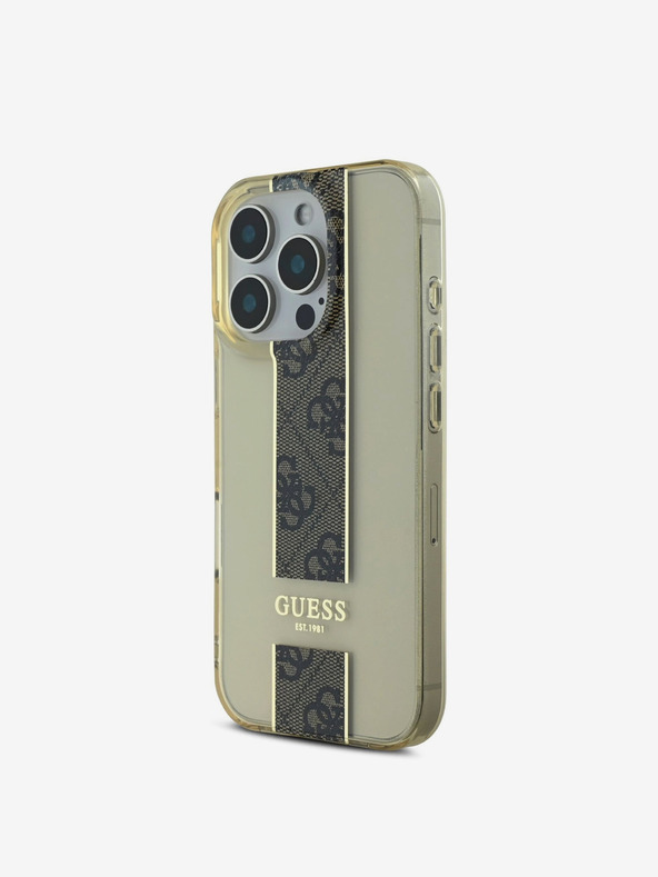 Guess Guess IML Srednji 4G črtasti zadnji ovitek za iPhone 16 Pro Brown