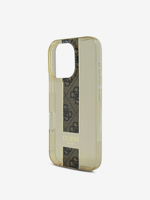 Guess Guess IML Srednji 4G črtasti zadnji ovitek za iPhone 16 Pro Brown