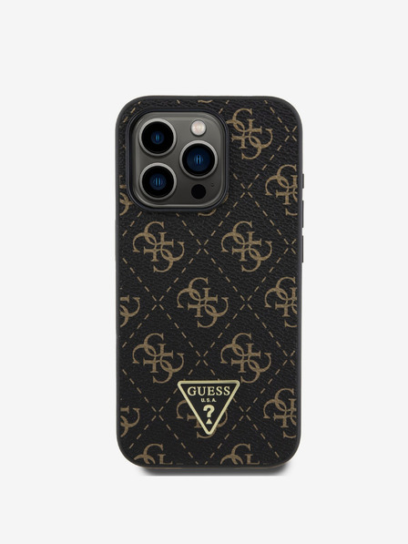 Guess Guess PU usnje 4G Trikotnik s kovinskim logotipom za iPhone 16 Pro Max črno