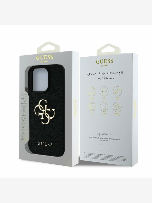 Guess Guess PU Grained 4G Metal Logo Back Cover za iPhone 16 Pro Max Black