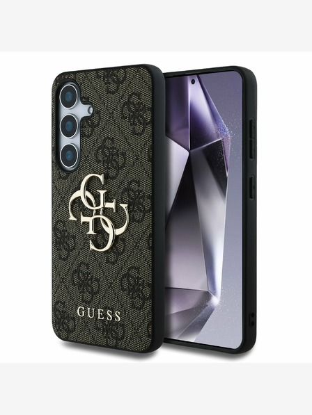 Guess Guess PU 4G kovinski logotip hrbtni ovitek za Samsung Galaxy S25+ rjave barve
