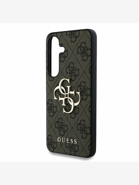 Guess Guess PU 4G kovinski logotip hrbtni ovitek za Samsung Galaxy S25+ rjave barve