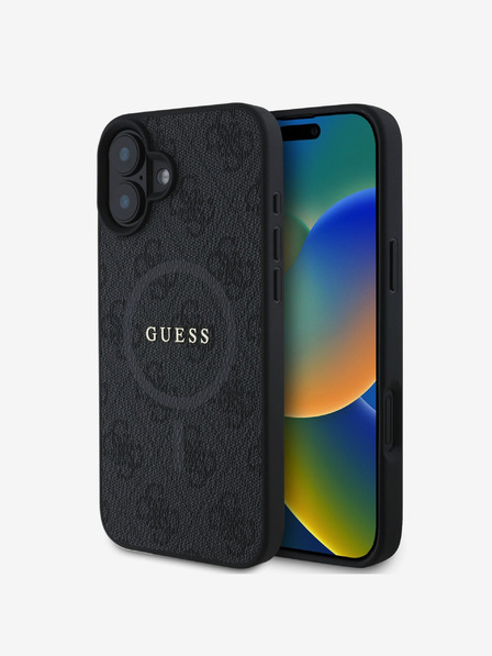 Guess Guess PU usnje 4G barvni obroč MagSafe zadnji ovitek za iPhone 16 črn