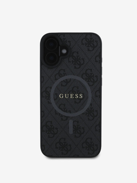 Guess Guess PU usnje 4G barvni obroč MagSafe zadnji ovitek za iPhone 16 črn