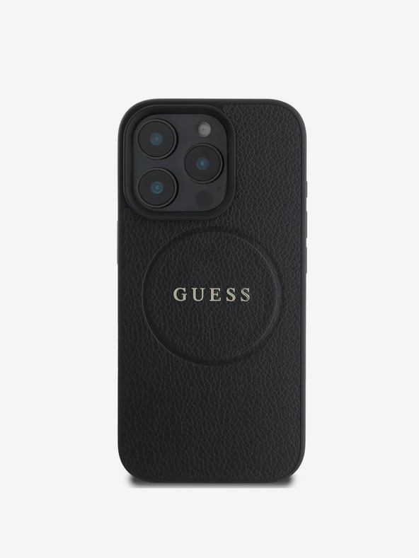 Guess Guess PU Grained Classic Logo MagSafe hrbtni ovitek za iPhone 16 Pro črn