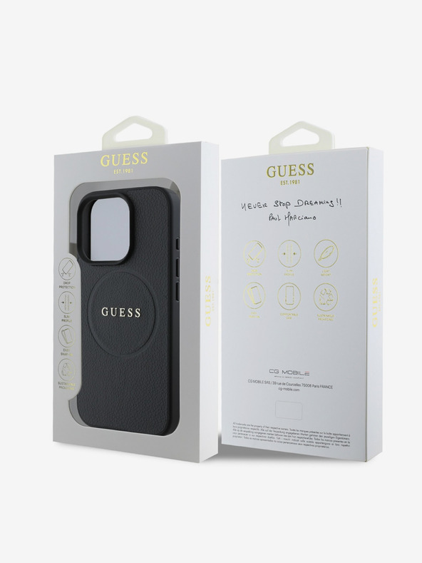 Guess Guess PU Grained Classic Logo MagSafe hrbtni ovitek za iPhone 16 Pro črn