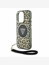 Guess Guess IML Leopard Triangle Logo Strap MagSafe hrbtni ovitek za iPhone 16 Pro Brown