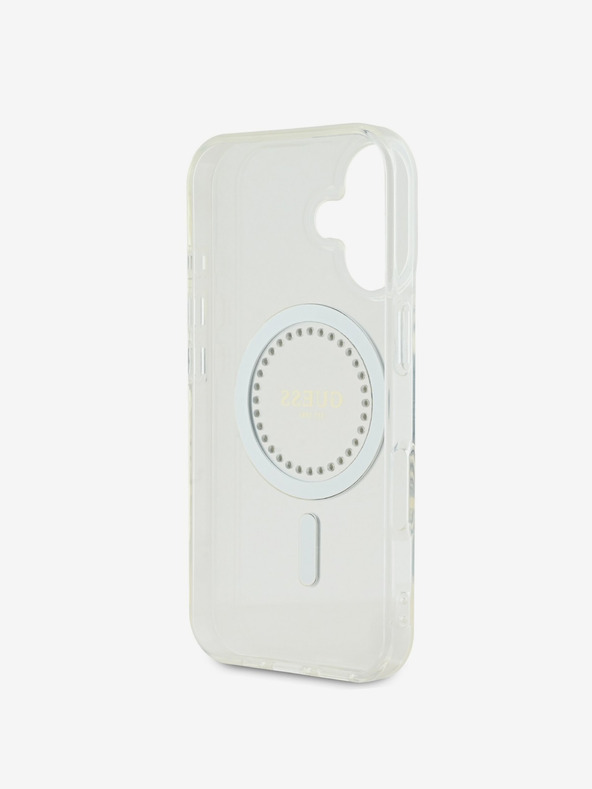 Guess Guess IML Prstan s kamenčki MagSafe hrbtni ovitek za iPhone 16 White