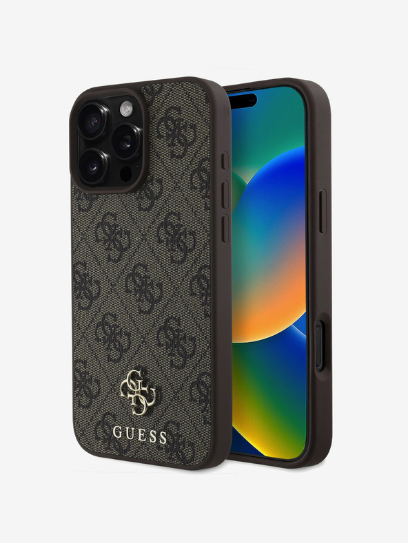 Guess Guess PU 4G Small Metal Logo MagSafe hrbtni ovitek za iPhone 16 Pro Max Brown