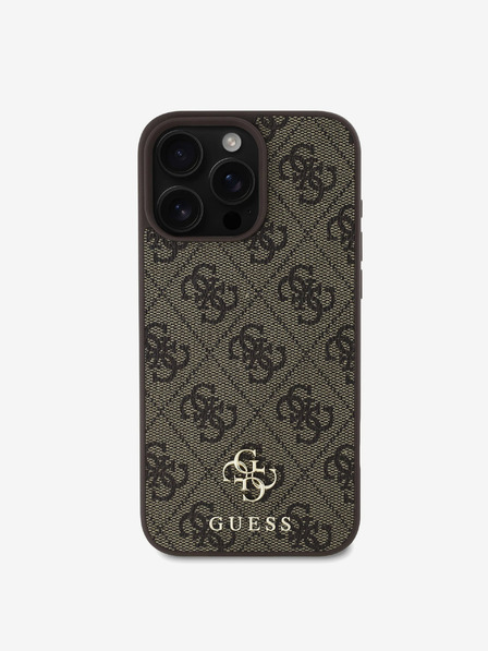 Guess Guess PU 4G Small Metal Logo MagSafe hrbtni ovitek za iPhone 16 Pro Max Brown