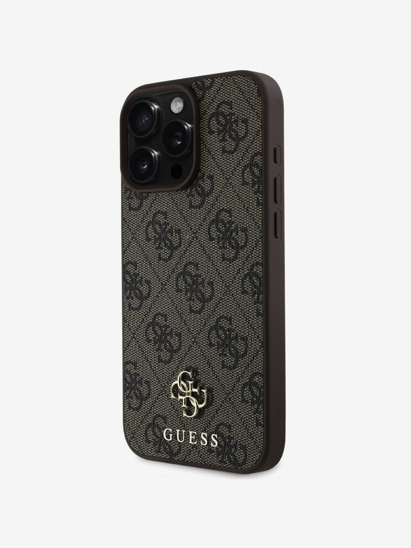 Guess Guess PU 4G Small Metal Logo MagSafe hrbtni ovitek za iPhone 16 Pro Max Brown