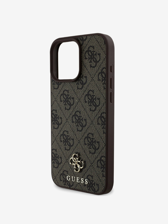 Guess Guess PU 4G Small Metal Logo MagSafe hrbtni ovitek za iPhone 16 Pro Max Brown