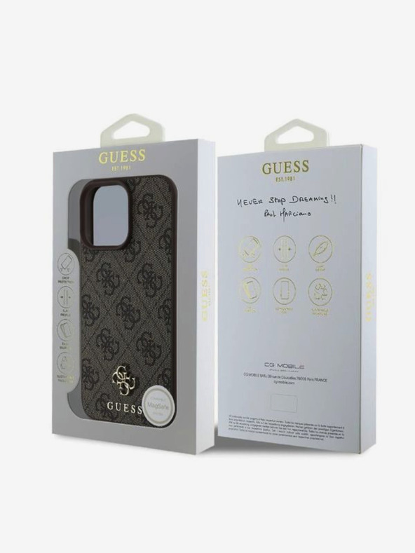 Guess Guess PU 4G Small Metal Logo MagSafe hrbtni ovitek za iPhone 16 Pro Max Brown