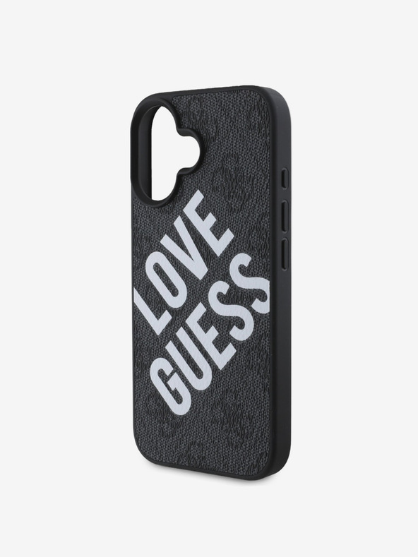 Guess Guess PU usnje 4G Big Love Logo MagSafe hrbtni ovitek za iPhone 16 črn
