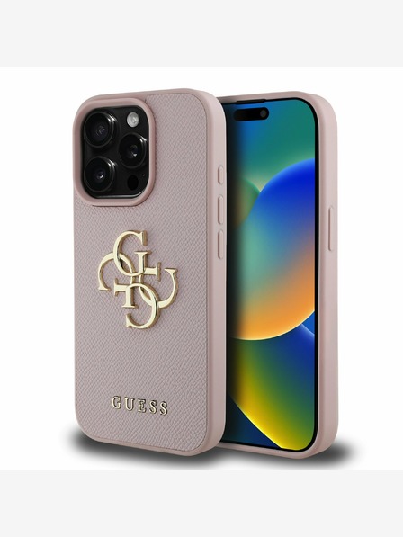 Guess Guess PU Grained 4G Metal Logo Back Cover za iPhone 15 Pro Max Pink