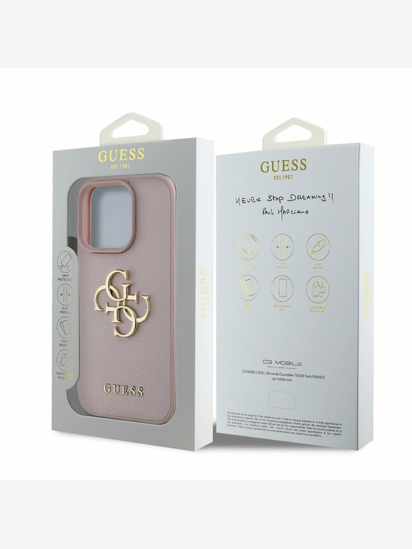 Guess Guess PU Grained 4G Metal Logo Back Cover za iPhone 15 Pro Max Pink