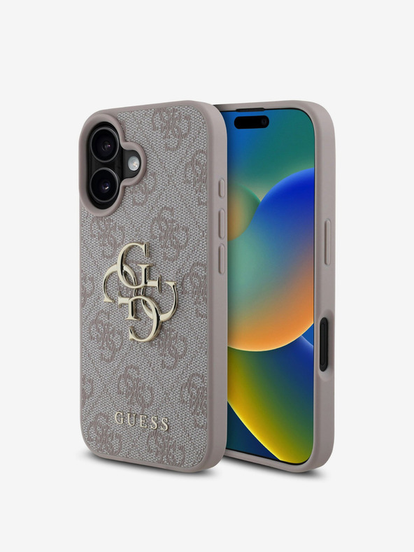 Guess Guess PU 4G kovinski zadnji ovitek z logotipom za iPhone 16 Plus roza