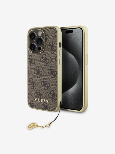 Guess Guess 4G Charm hrbtni ovitek za iPhone 15 Pro Brown