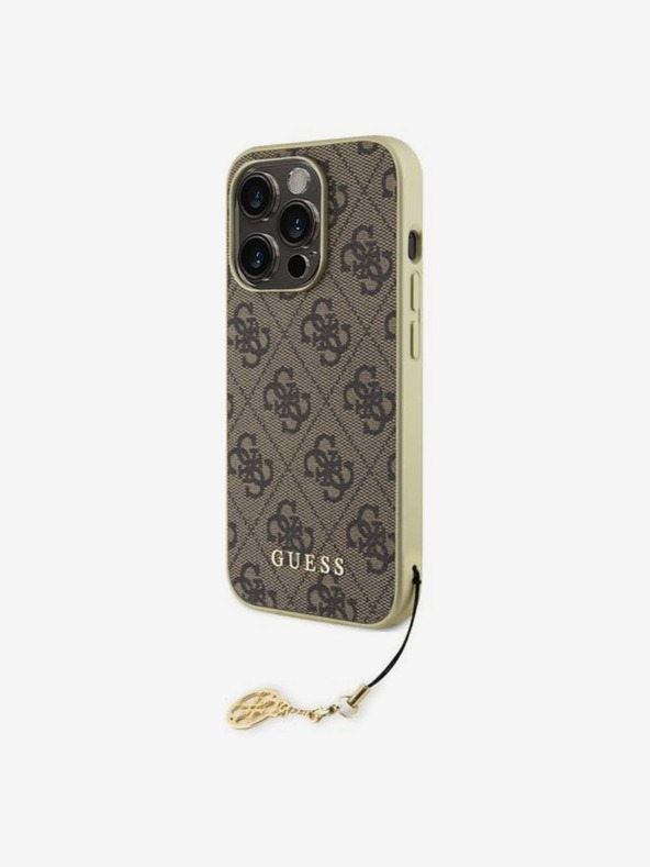 Guess Guess 4G Charm hrbtni ovitek za iPhone 15 Pro Brown