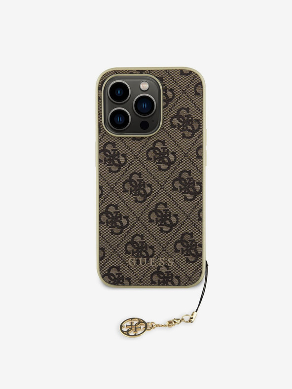 Guess Guess 4G Charm hrbtni ovitek za iPhone 15 Pro Brown