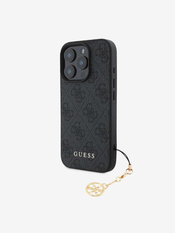 Guess Guess 4G Charm hrbtni ovitek za iPhone 16 Pro Max Tone on Tone Grey