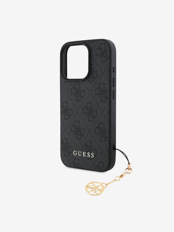 Guess Guess 4G Charm hrbtni ovitek za iPhone 16 Pro Max Tone on Tone Grey