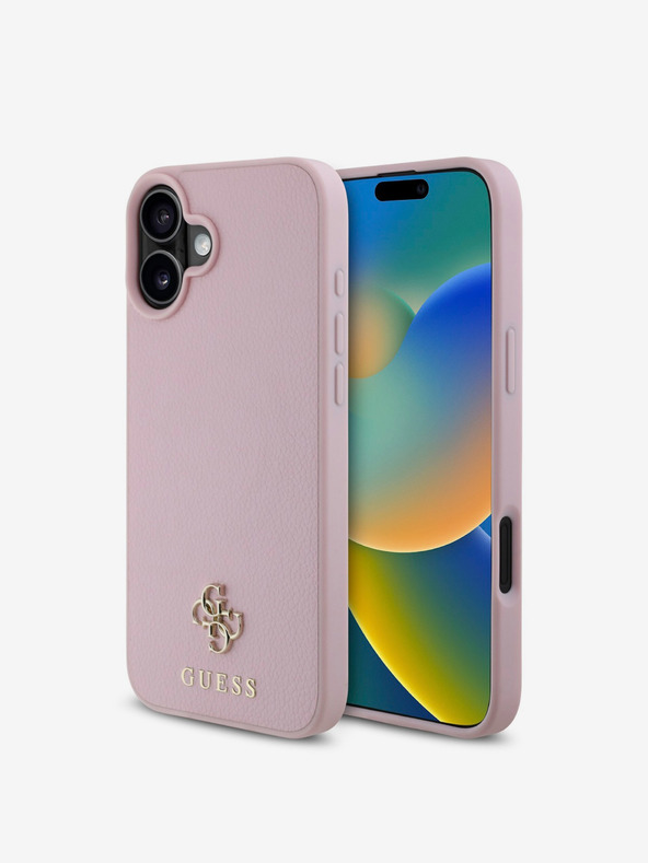 Guess Guess PU PU Grained 4G Small Metal Logo MagSafe hrbtni ovitek za iPhone 16 Plus Pink