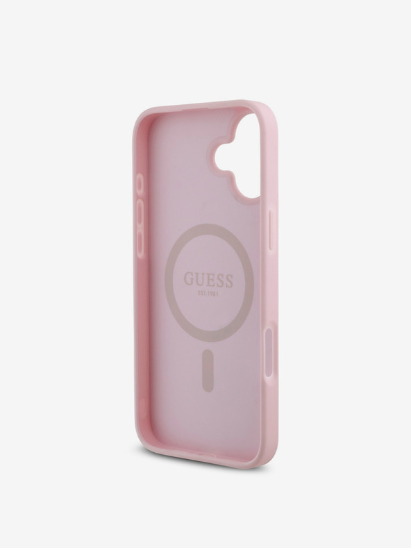 Guess Guess PU PU Grained 4G Small Metal Logo MagSafe hrbtni ovitek za iPhone 16 Plus Pink