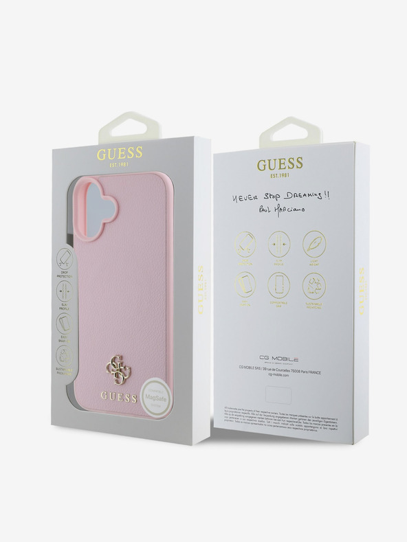 Guess Guess PU PU Grained 4G Small Metal Logo MagSafe hrbtni ovitek za iPhone 16 Plus Pink