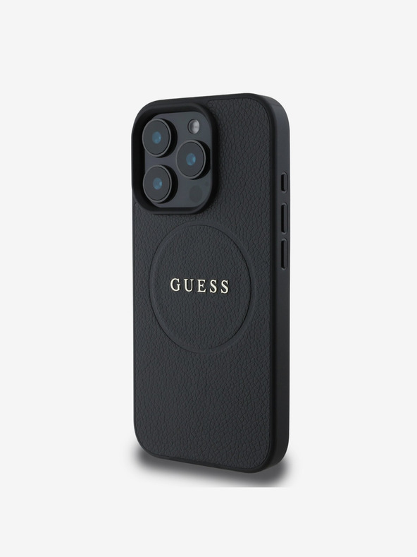 Guess Guess PU Grained Classic Logo MagSafe hrbtni ovitek za iPhone 16 Pro Max Black