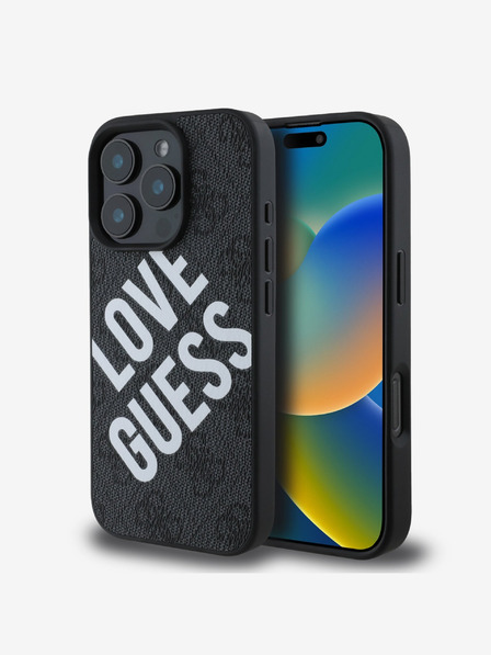 Guess Guess PU usnje 4G Big Love Logo MagSafe hrbtni ovitek za iPhone 16 Pro Max črn