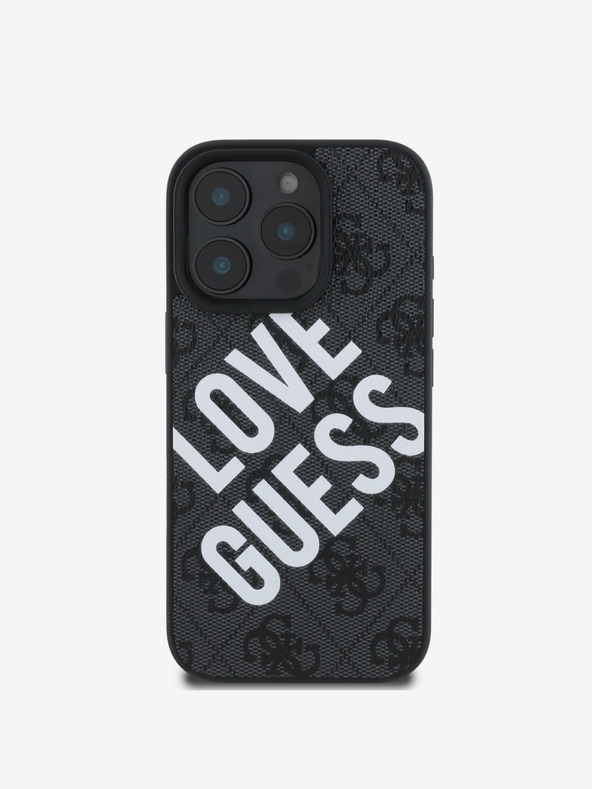 Guess Guess PU usnje 4G Big Love Logo MagSafe hrbtni ovitek za iPhone 16 Pro Max črn