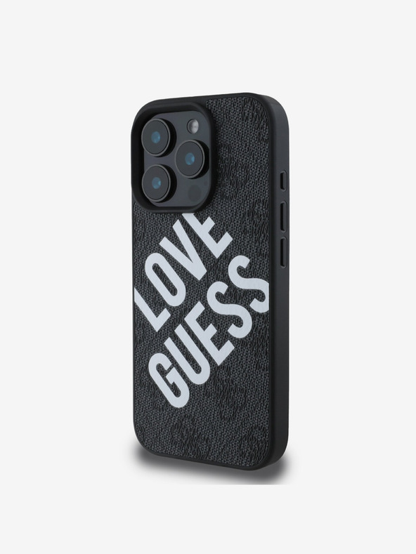 Guess Guess PU usnje 4G Big Love Logo MagSafe hrbtni ovitek za iPhone 16 Pro Max črn