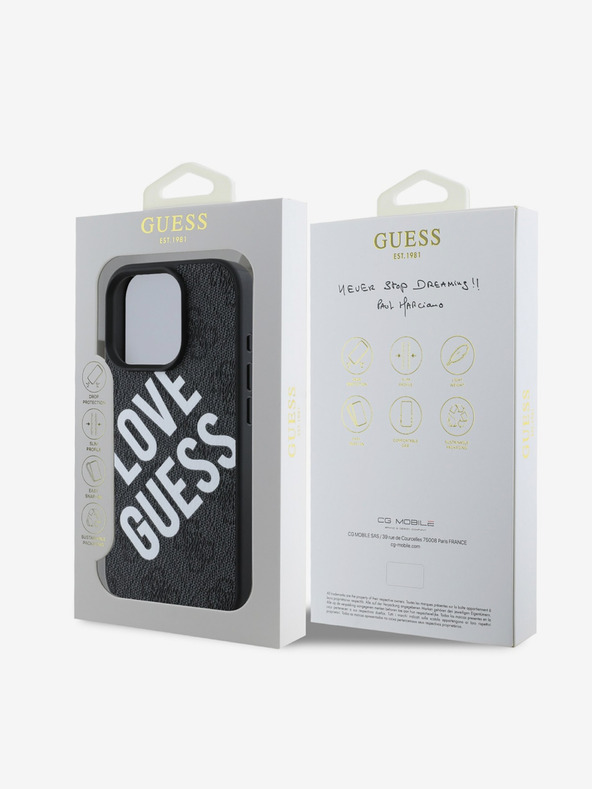 Guess Guess PU usnje 4G Big Love Logo MagSafe hrbtni ovitek za iPhone 16 Pro Max črn