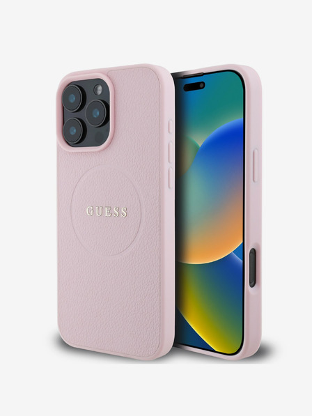Guess Guess PU Grained Classic Logo MagSafe hrbtni ovitek za iPhone 16 Pro Max roza