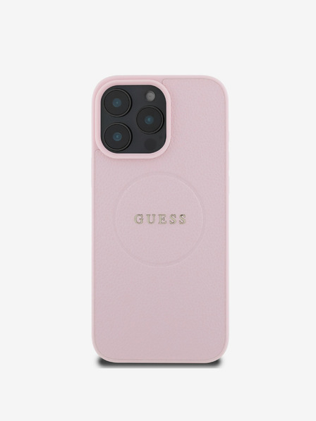 Guess Guess PU Grained Classic Logo MagSafe hrbtni ovitek za iPhone 16 Pro Max roza
