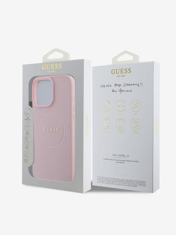 Guess Guess PU Grained Classic Logo MagSafe hrbtni ovitek za iPhone 16 Pro Max roza