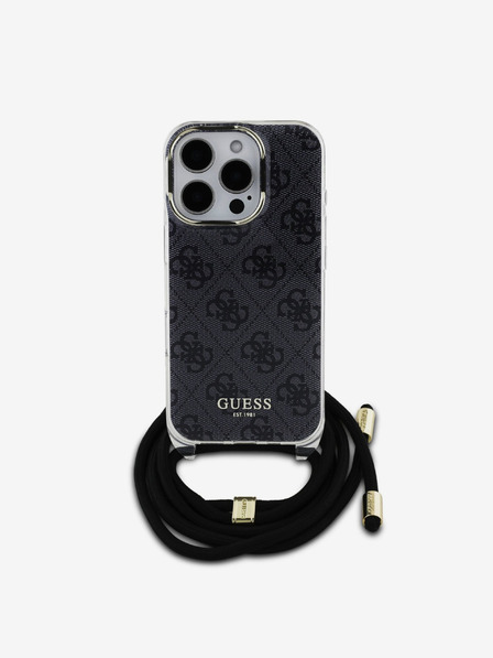 Guess Guess IML 4G hrbtni ovitek s potiskanim pasom za križ za iPhone 16 Pro črn